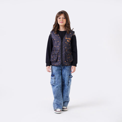 PRINTED SLEEVELESS WAISTCOAT JACKET